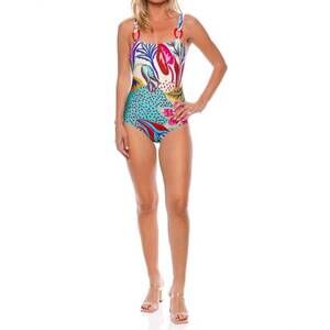 NEW PATBO floral abstract print square neck one piece in multicolor